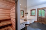 Downstairs sauna- exterior door leading to hot tub
